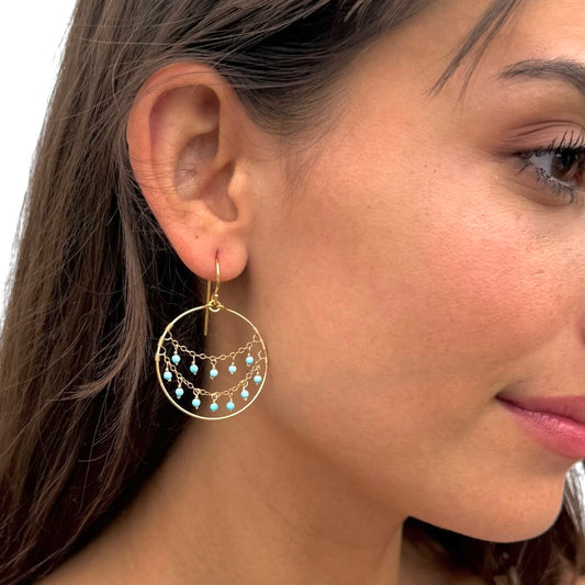 Turquoise Draped Hoop Earrings – 14K Gold Filled by Flying Lizard Design