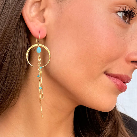 Boho Moon Stone & Stick Earrings