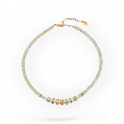 Opal Beaded Choker Necklace with Zircon Faceted Wheels