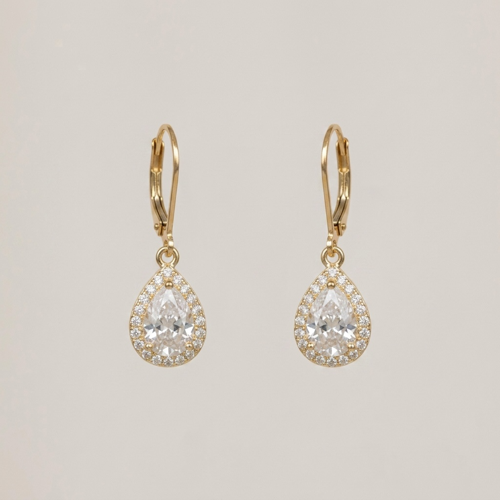 Zircon Pear Halo Lever-Back Earrings
