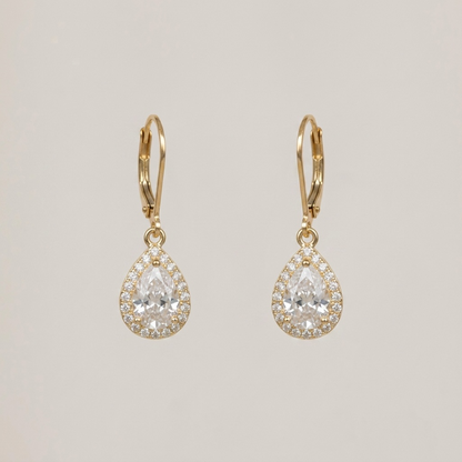 Zircon Pear Halo Lever-Back Earrings