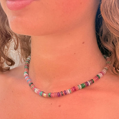 Mixed Gemstone Choker Necklace with Gold Accents