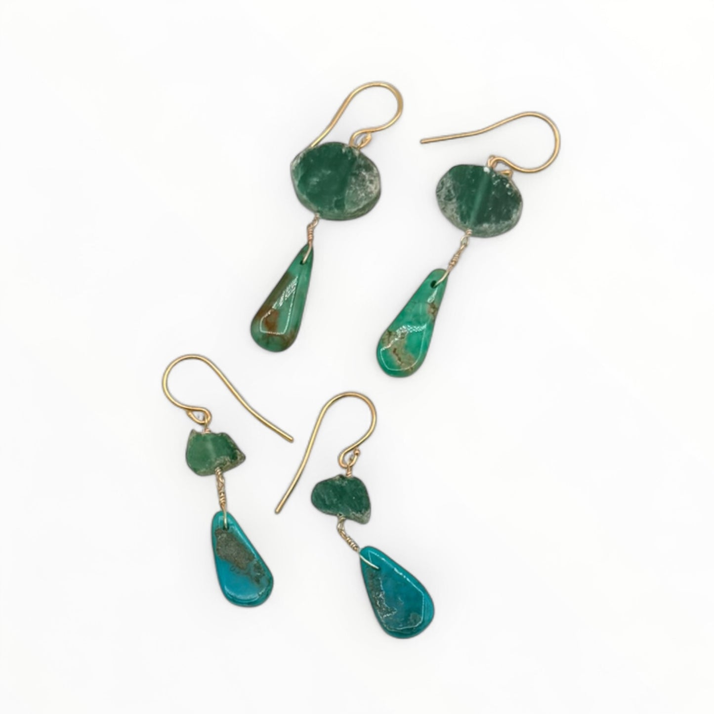 Emerald Slice & Green Turquoise Earrings