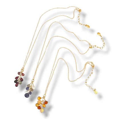 Gemstone Raindrop Necklace – Citrine, Tourmaline or Tanzanite Moonstone .