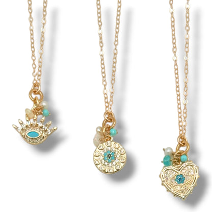 Turquoise Talisman Charm Necklaces – 14K Gold Filled