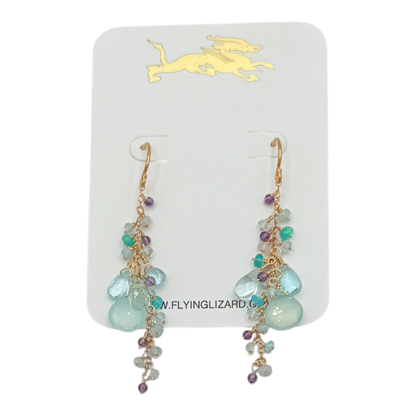 Chalcedony, Blue Topaz & Amethyst Cluster Earrings