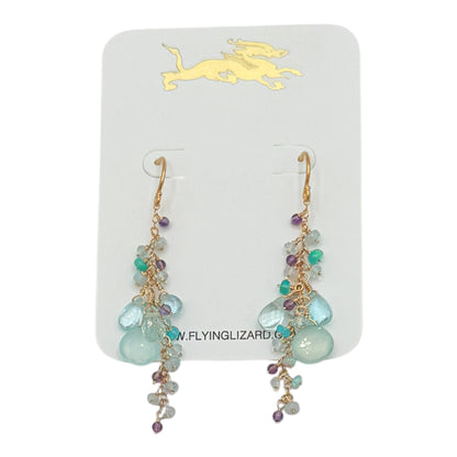 Chalcedony, Blue Topaz & Amethyst Cluster Earrings