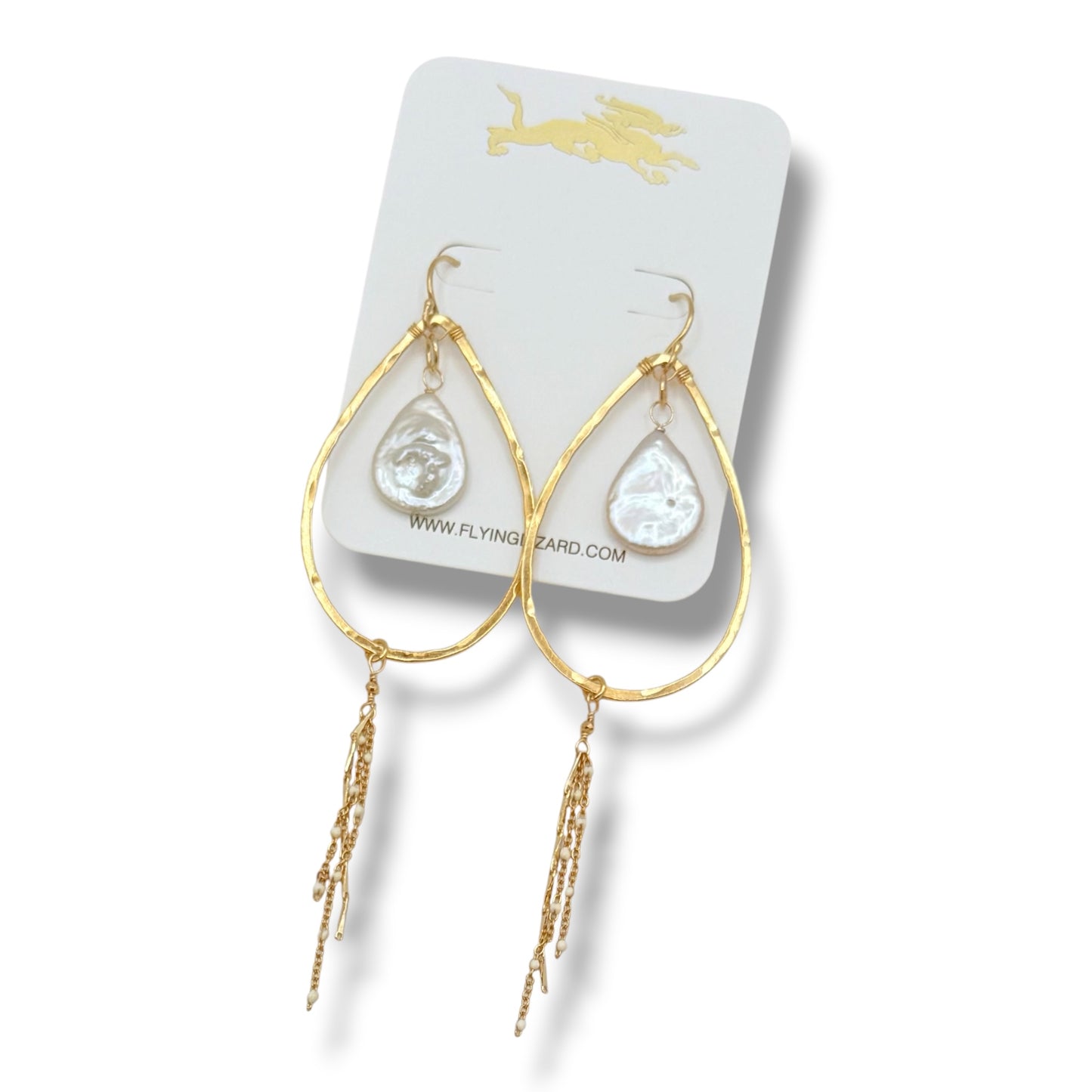 Hammered Leaf Hoop Earrings with Baroque Pearls