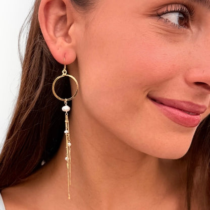 Mini Hoop Earrings with Gemstones & Gold Dangles