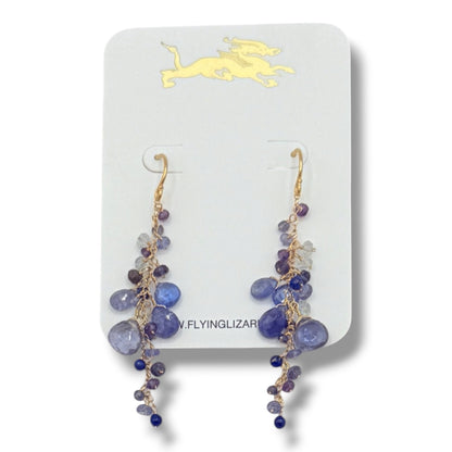 Tanzanite, Iolite & Lapis Cluster Earrings