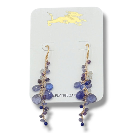 Tanzanite, Iolite & Lapis Cluster Earrings