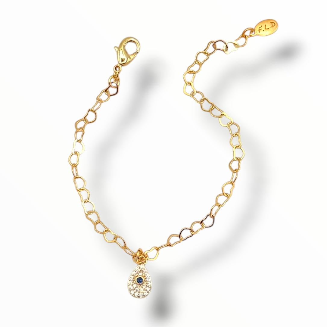 Dainty Heart Link Charm Bracelet – Gold Zircon Celestial Charms