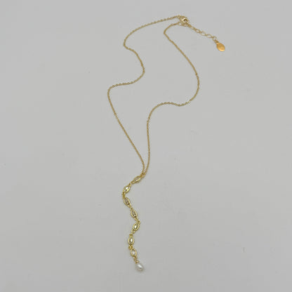 Gold Heart Zircon Lariat Necklace with Freshwater Pearl by Flying Lizard Design