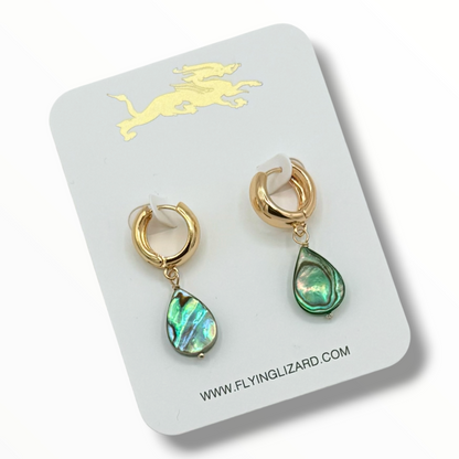 Salt + Stone Gold Huggies – Abalone or Aqua Chalcedony