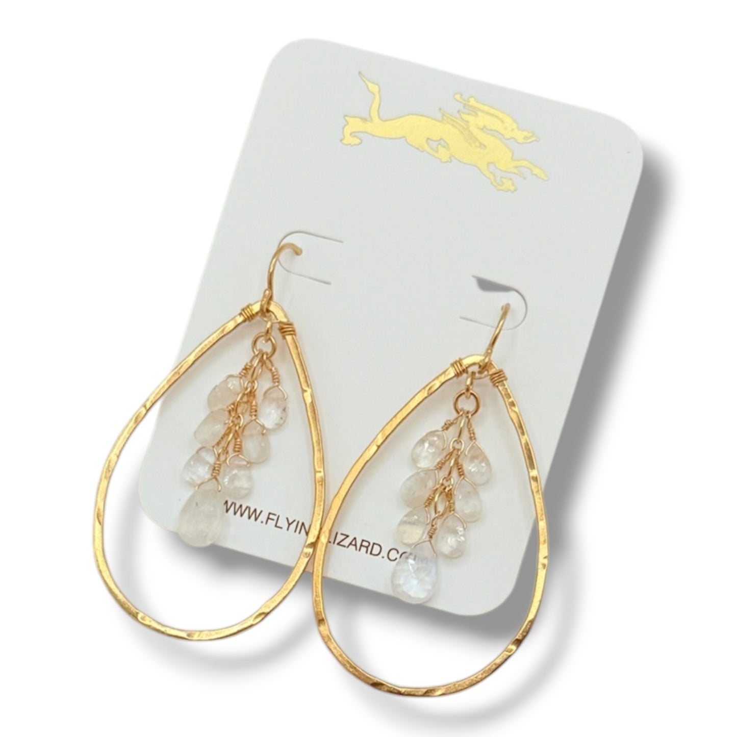 18K Gold Vermeil Hammered Teardrop Hoop Earrings with Moonstone