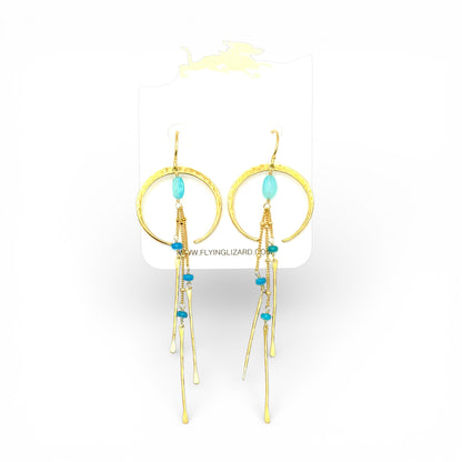 Crescent Gem & Stick Boho Hoops