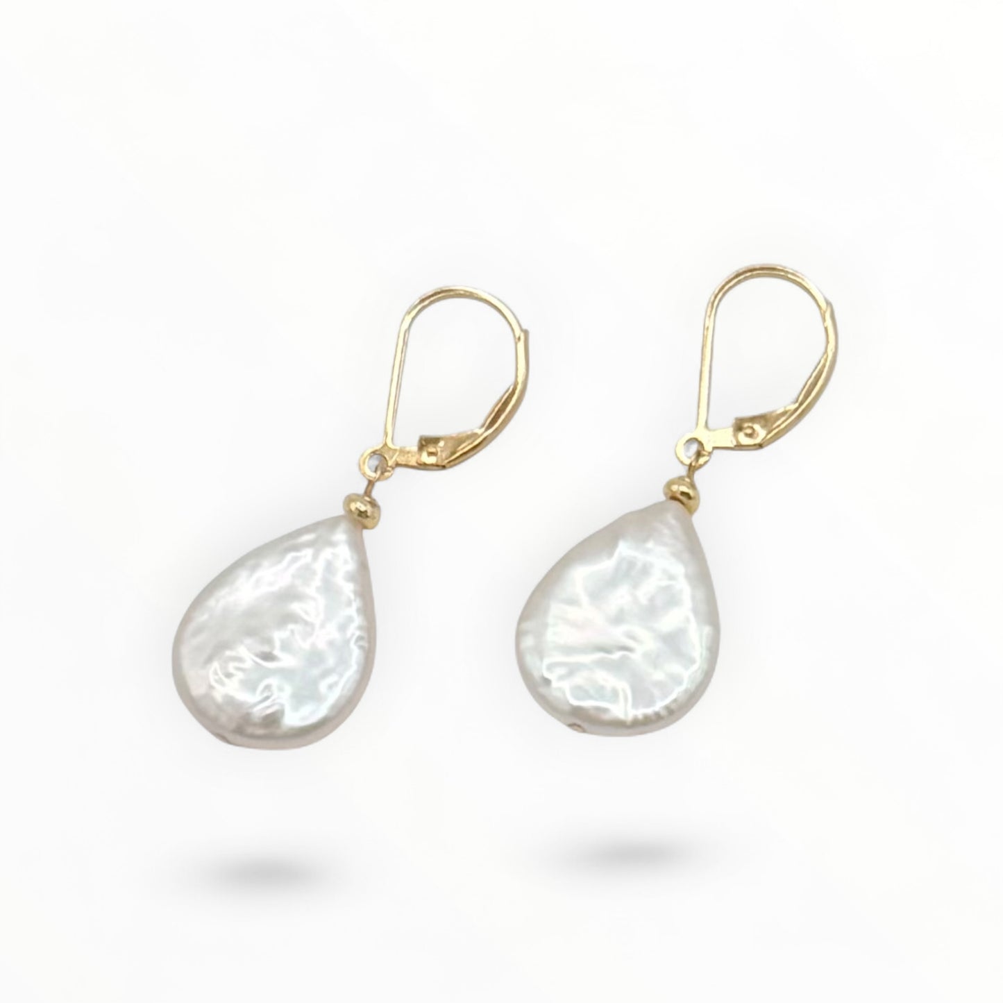 Baroque Pearl Teardrop Earrings with Gold Leverback Hooks