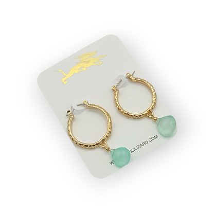 Floral Handmade Gold Hoop Earrings with Pearl or Aqua Drops