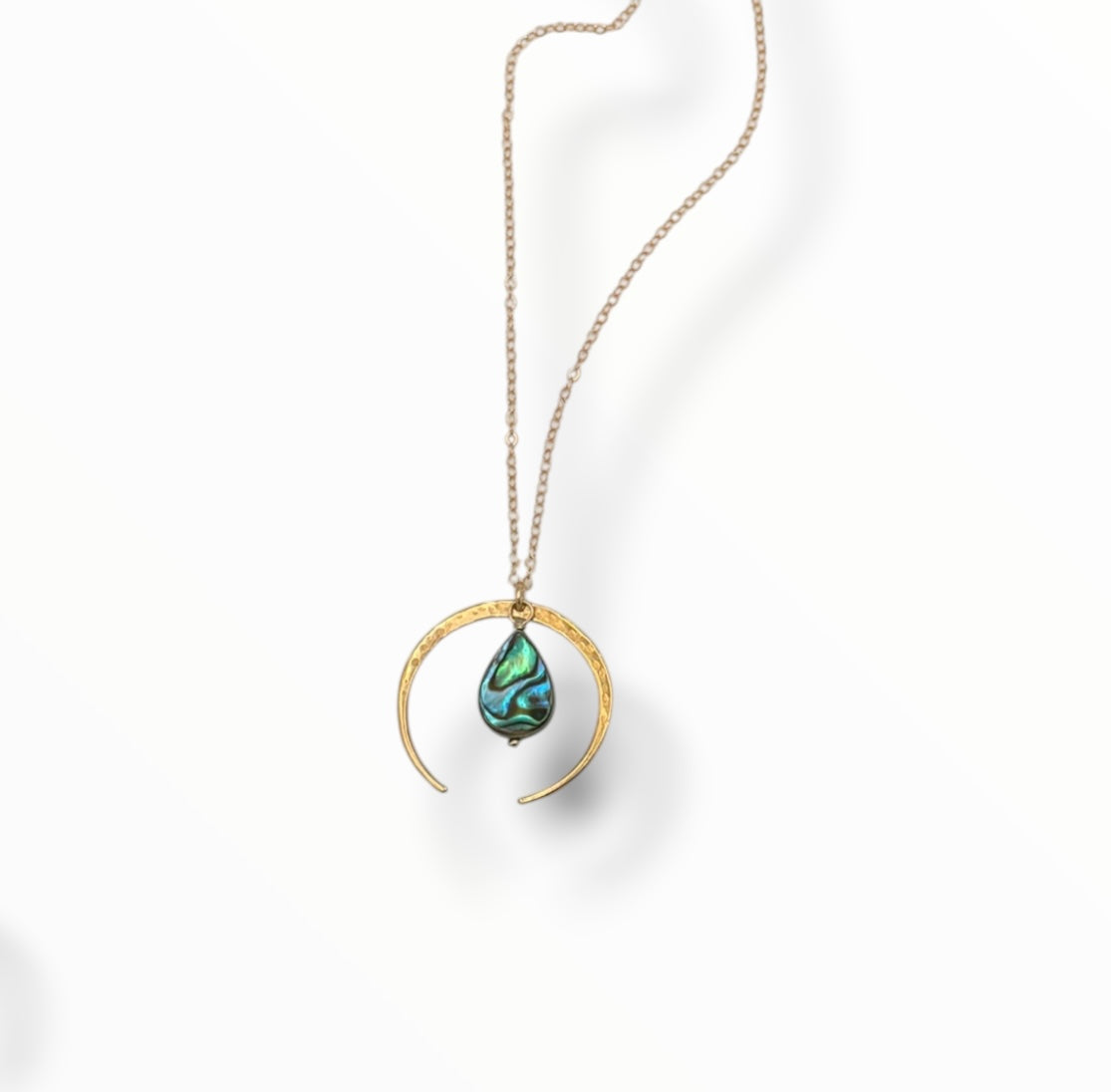 Gold Crescent Moon & Gem Drop Necklace