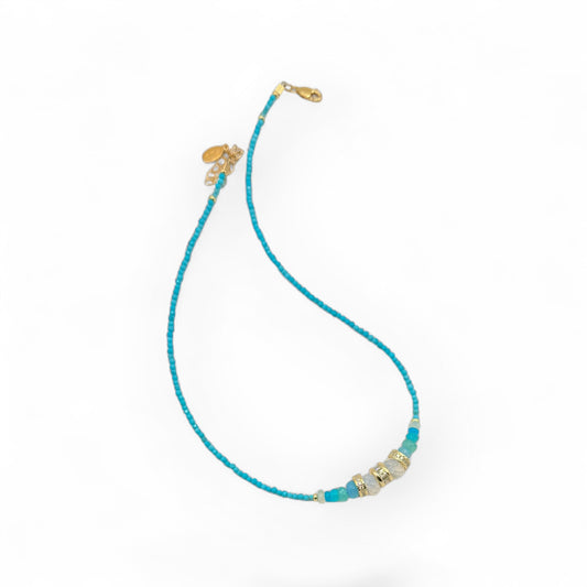 Turquoise Opal Choker Necklace with Zircon Accents