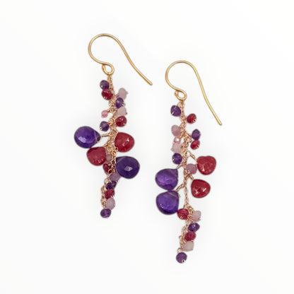 Ruby Amethyst Cluster Earrings