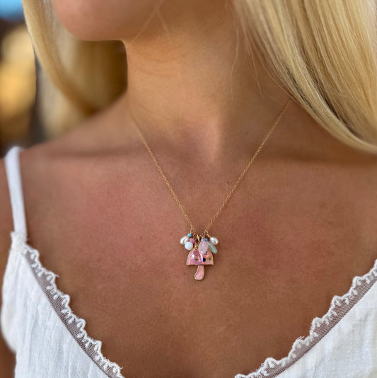 Rose Glow Mushroom Necklace