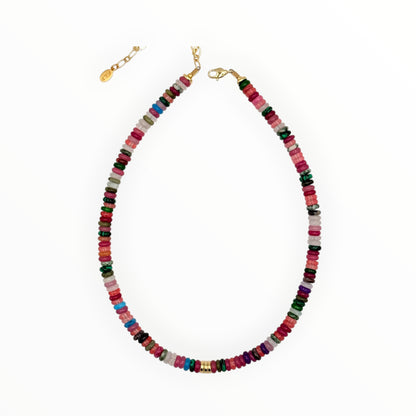 Mixed Gemstone Choker Necklace with Gold Accents