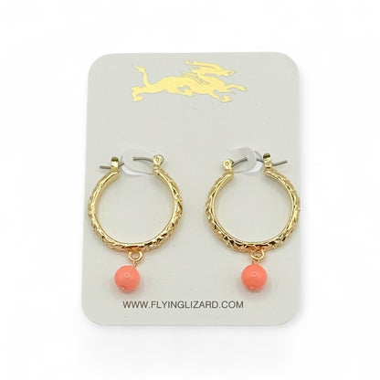Peach Coral & Gold Floral Hoops