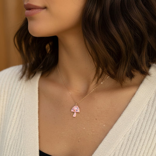 Pink Palm Mushroom Necklace