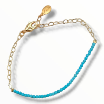 Rose Pink & BlueTurquoise Delicate Beaded Gold Bracelets