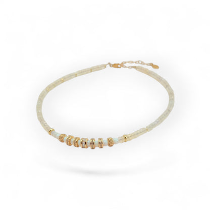 Opal Beaded Choker Necklace with Zircon Faceted Wheels