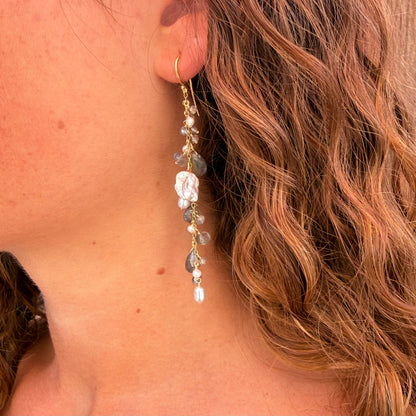 Labradorite Pearl & Gold Cluster Earrings