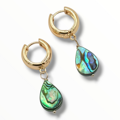 Salt + Stone Gold Huggies – Abalone or Aqua Chalcedony