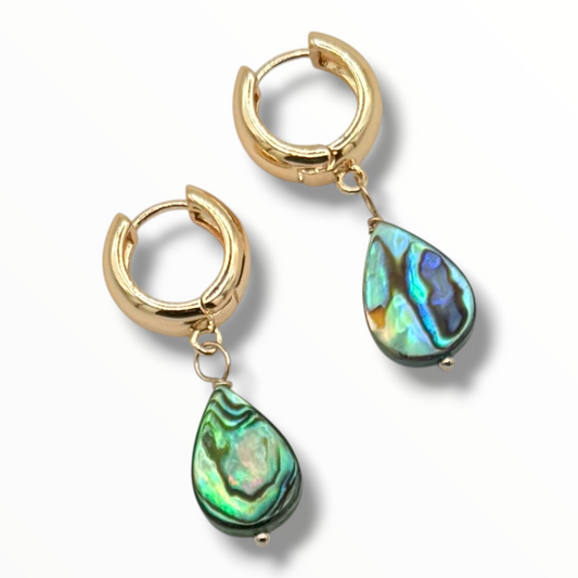 Salt + Stone Gold Huggies – Abalone or Aqua Chalcedony