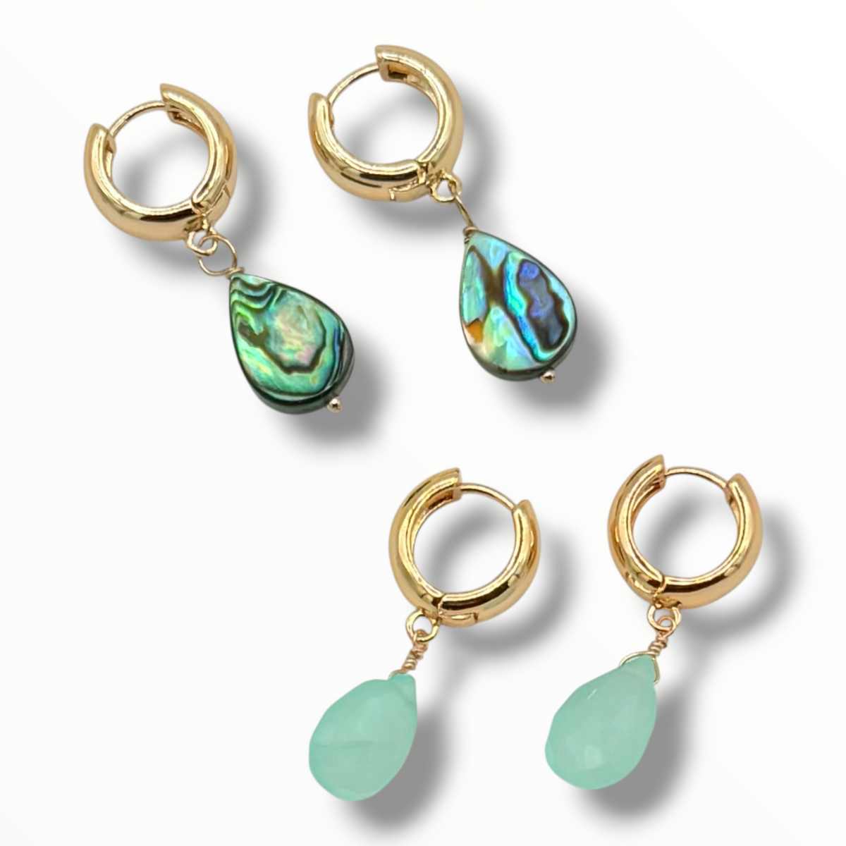 Salt + Stone Gold Huggies – Abalone or Aqua Chalcedony