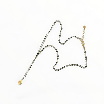 Black Enamel Lariat Necklace with Hammered Gold Drop