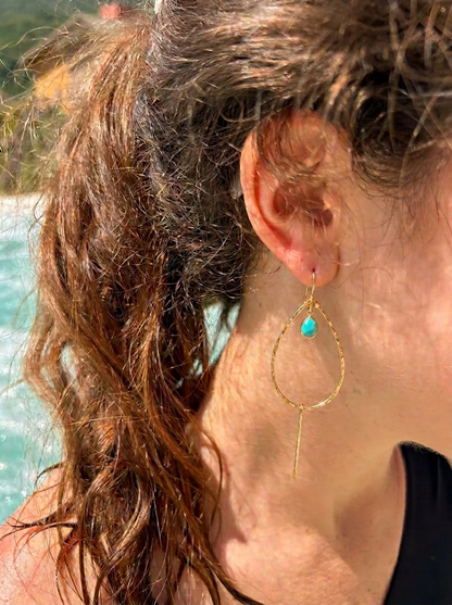 Hammered Gold Teardrop Earrings – Pearl or Turquoise