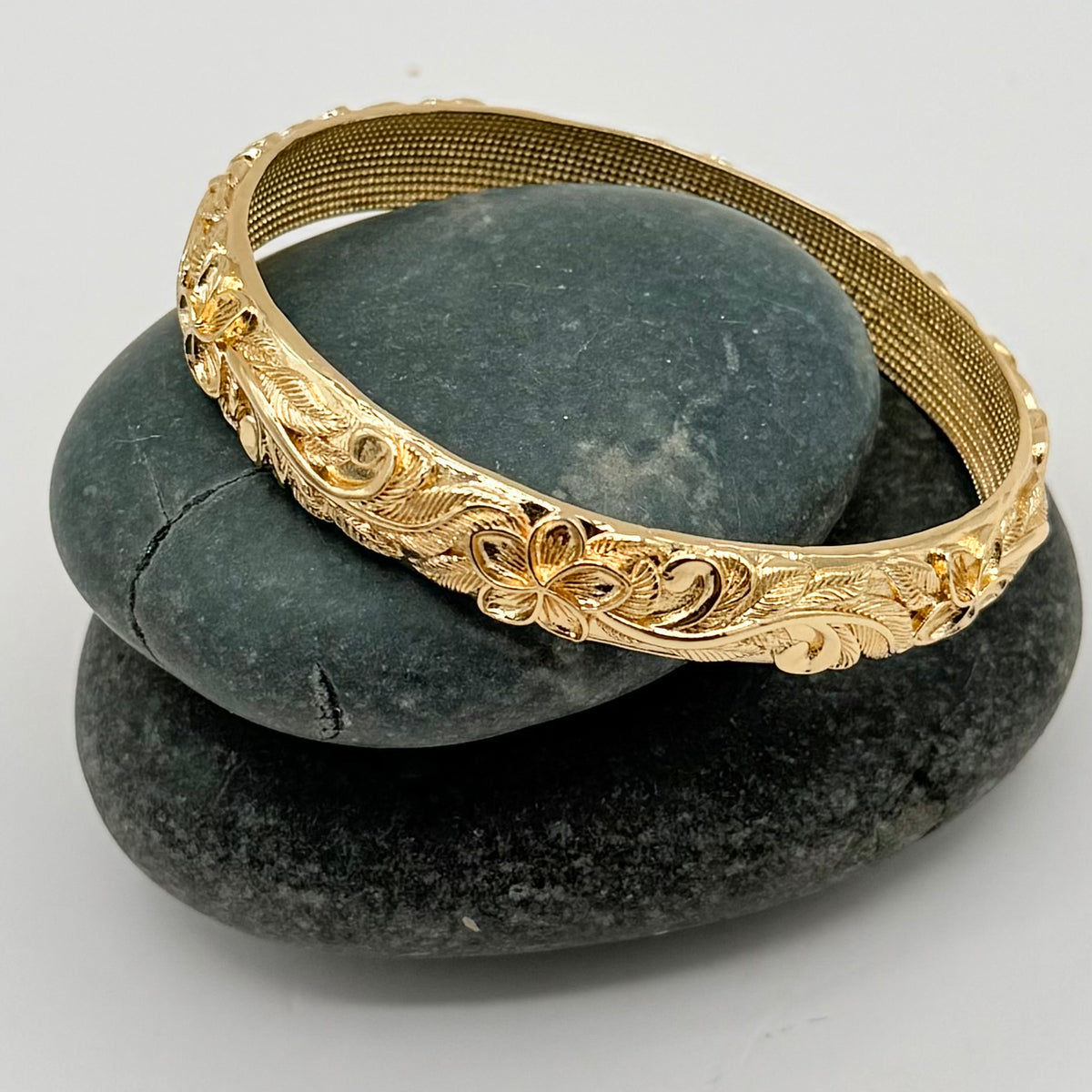 Heirloom Garden Deep Etched Floral Gold Bangles