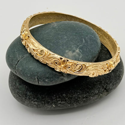 Heirloom Garden Deep Etched Floral Gold Bangles