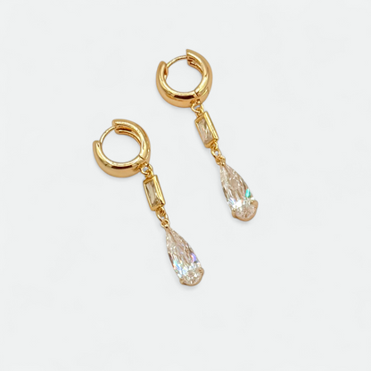 Gold CZ Teardrop Dainty Huggie Earrings