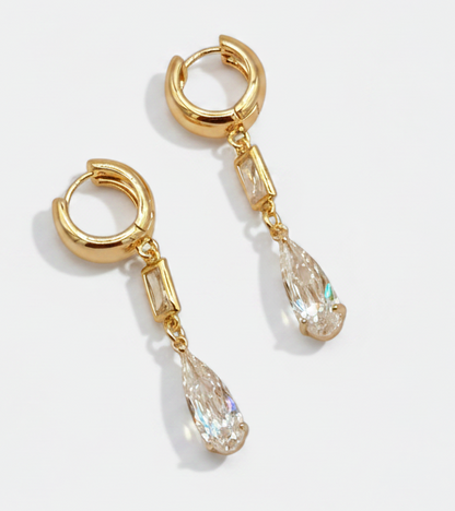 Gold CZ Teardrop Dainty Huggie Earrings