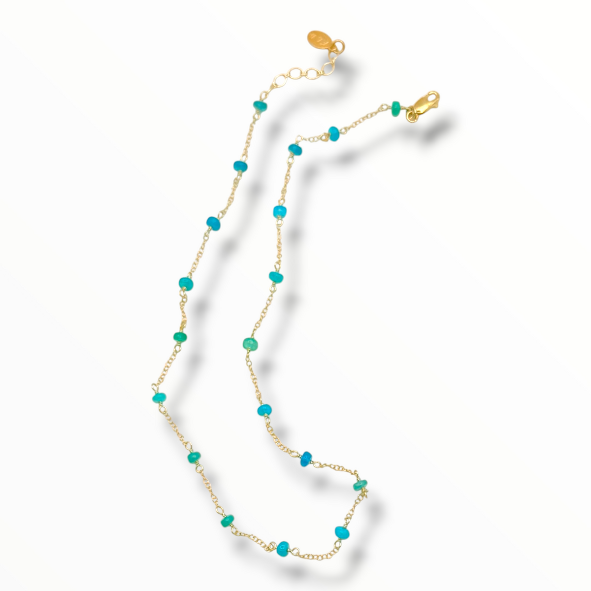 Gemstone Station Chain Necklace – Ruby, Blue Opal, Jelly Opal, Pearl & Black Spinel | 14K Gold Filled