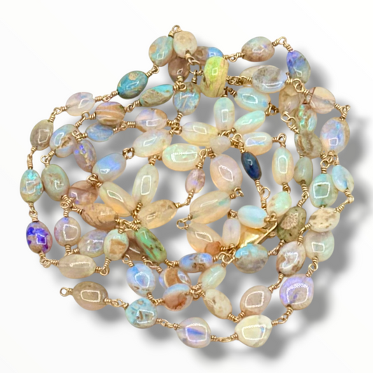 Rare Australian Opal Pebble 36” Lariat Necklace
