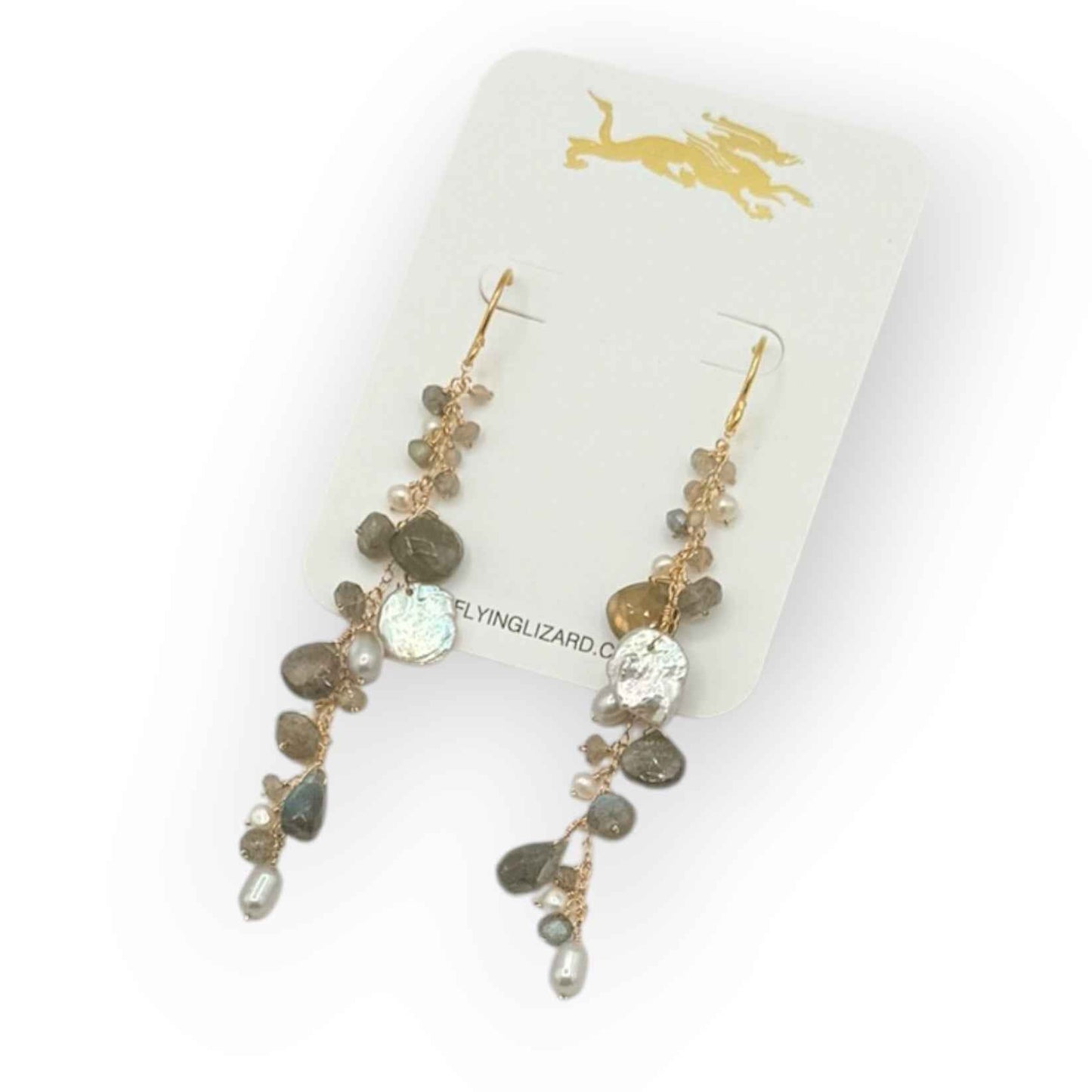 Labradorite Pearl Gold Cluster Earrings