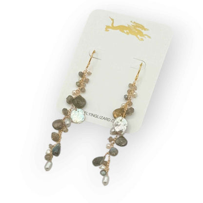 Labradorite Pearl Gold Cluster Earrings