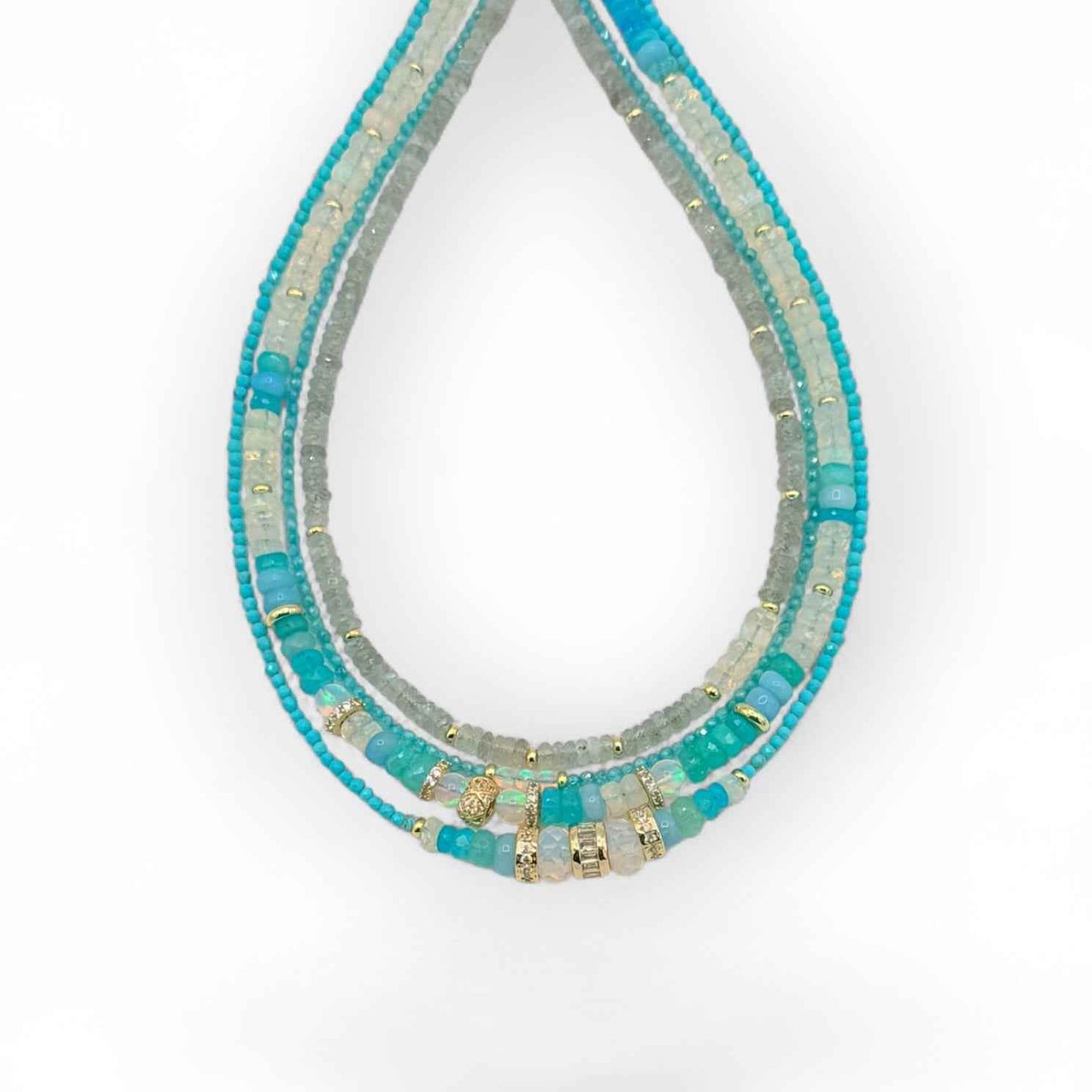 Multi-Shade Opal Beaded Necklace with Gold Accents