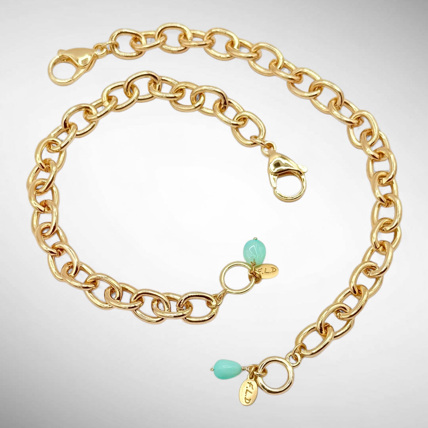Chunky Gold Bracelet with Opal Nugget Drop