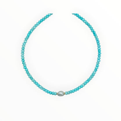 Adjustable Blue Shell Choker with Gold Accents