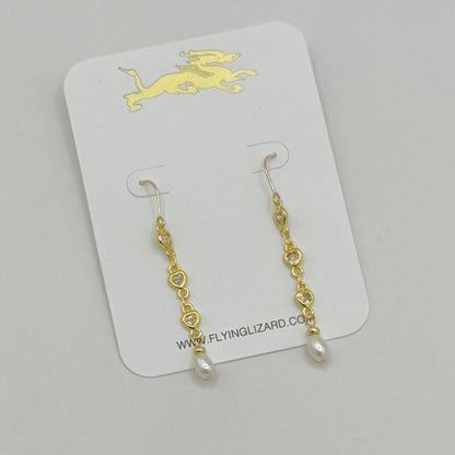 Gold Heart Zircon Pearl Drop Earrings | Flying Lizard Design