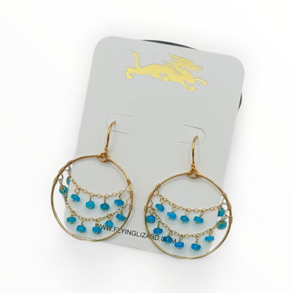 Blue Opal Draped Gold Hoops